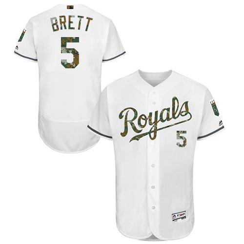 Royals #5 George Brett White Flexbase Authentic Collection Memorial Day Stitched MLB Jersey - Click Image to Close
